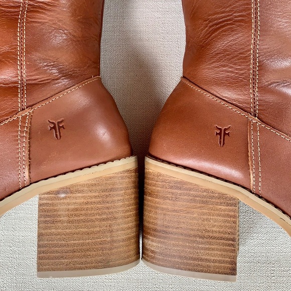 SOLD FRYE Dorian Vintage Y2K Platform Chunky Heel Sole Zippered Brown Boots, 9 - Picture 8 of 14